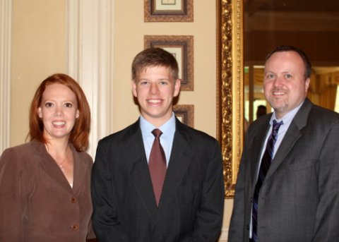 Teen Court Coordinator Kristie Dempsey, 2012 Scholarship Recipient Daniel Pellegrin, and Teen Court Board President Derric McFarland